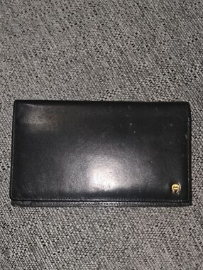 Etienne Aigner Black Leather Wallet with Gold Accent